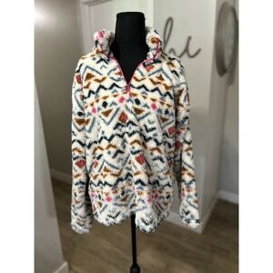 Eddie Bauer Plush‎ 1/4 zip Pullover Fleece Women's Jacket Ultra-soft Aztec Large